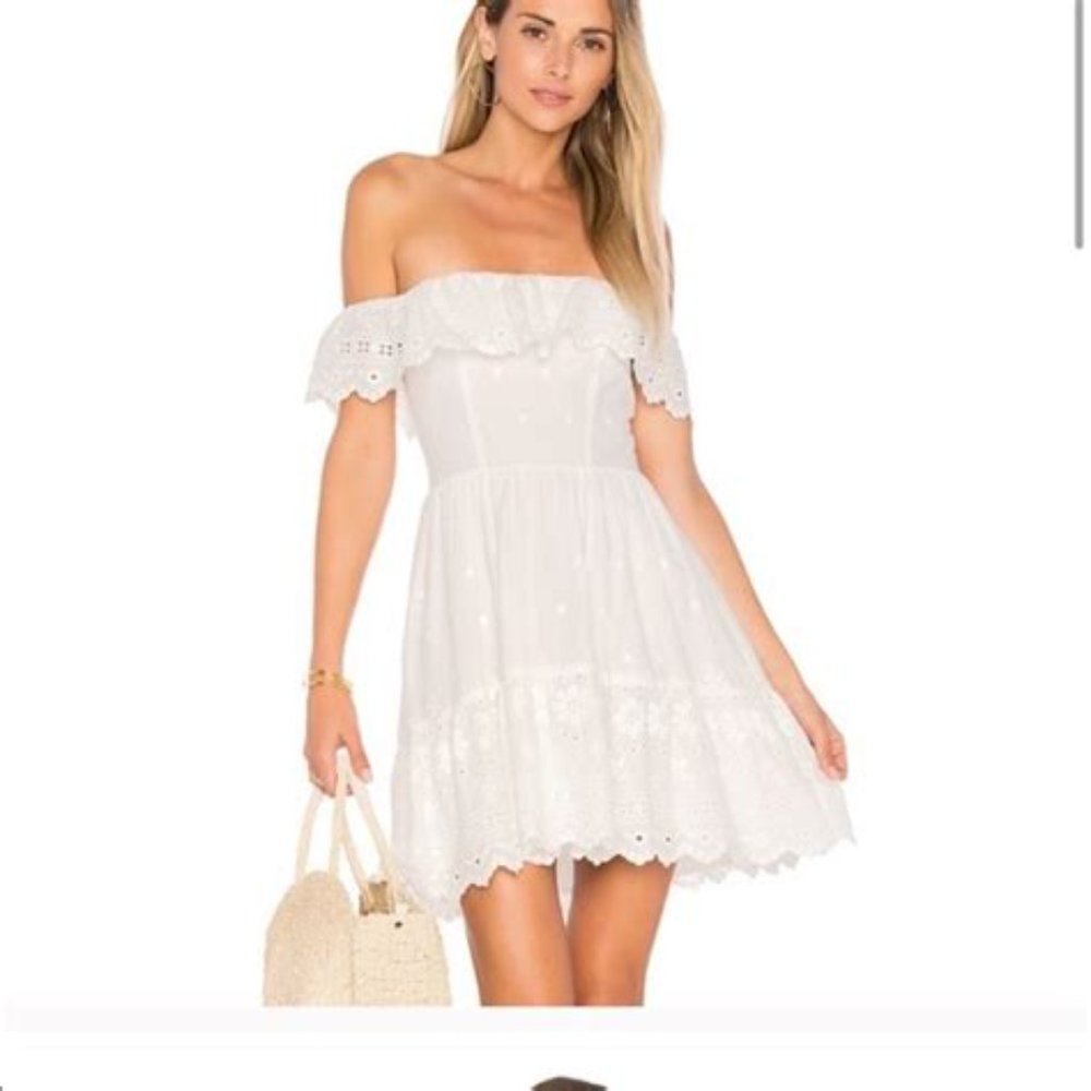 LoveShackFancy white cotton off shoulder mini dress